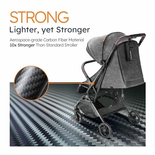 Carbon fiber stroller, lightweight and strong, with aerospace-grade material.