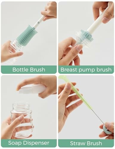 Set of cleaning brushes for bottles, breast pumps, soap dispensers, and straws.