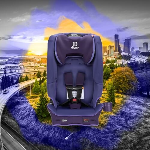 Diono car seat with cityscape background