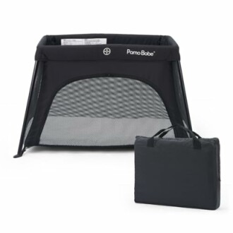 Portable baby playpen with carrying case.