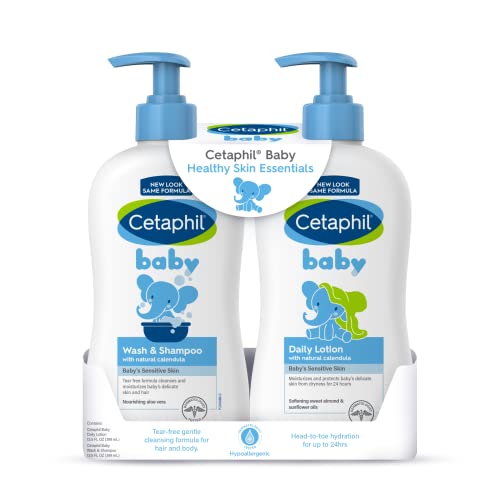 Cetaphil Baby Wash & Shampoo Plus Body Lotion, Healthy Skin Essentials, Head To Toe Hydration For Up To 24 Hours, For Delicate, Sensitive Skin, 2-Pack,White