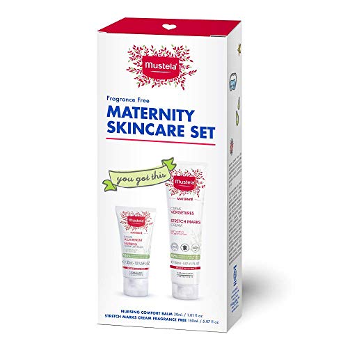 Mustela Maternity Pregnancy Skincare Set – Nursing Comfort Balm & Stretch Marks Cream – with Natural Ingredients – Fragrance Free – 2 Items Set