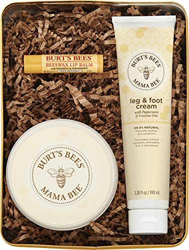 Burts Bees Gift Set, 3 Pregnancy Skin Care Products – Mama Belly Butter, Lip Balm Original Beeswax, Leg & Foot Cream, with Giftable Tin