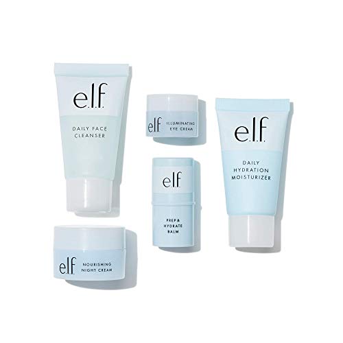 e.l.f. Jet Set Hydration Kit, Travel Friendly Hydrating Skincare Set, Face Cleanser, Balm, Moisturizer, Eye Cream & Night Cream, Vegan & Cruelty-Free