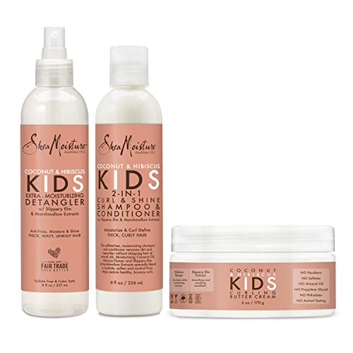 SheaMoisture Kids Shampoo, Detangler and Cream For Moisture and Shine Coconut and Hibiscus Sulfate Free Kids Shampoo and Conditioner, 3.0 Count, White