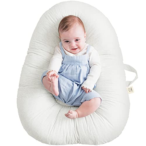 Baby Lounger for Newborn – All-in-1 Organic Lounger, Newborn Lounger, Infant Baby Floor Seat, Bassinet Lounger, Baby Nest Bed for Lounging,Portable Baby Pillow Lounger,Newborn Essentials (Herringbone)