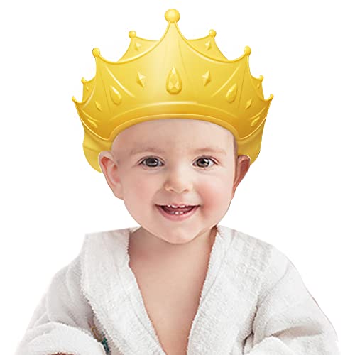 Baby Shower Cap Adjustable Silicone Bathing Crown Waterproof Shampoo hat for Washing Hair Shower Bathing Protection Bath Cap for Toddler, Baby, Kids, Children (Yellow)