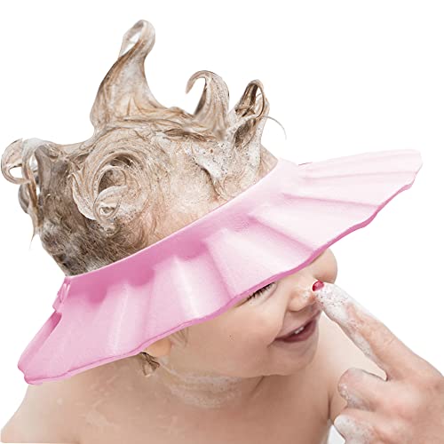 Baby Shower Cap Soft Adjustable Baby Bath Head Cap Visor for Washing Hair Shower Bathing Protection Bath Cap for Toddler, Baby, Kids, Children (Pink)