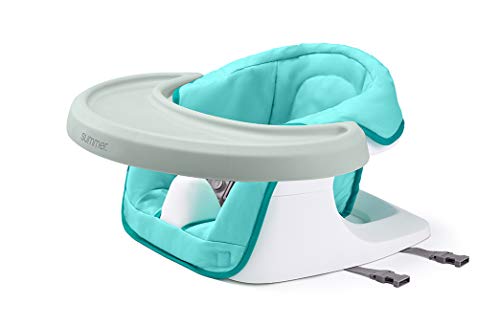 Summer Infant 3 in 1 Floor ‘N More Support Seat, Feeding & Booster Chair for Toddlers with Machine Washable Fabric Seat and Removable Dining Tray, Aqua, 18.25″ l x 8.25″ b x 14.25″ h