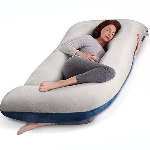 Pregnancy Pillows for Sleeping , Cauzyart 55 Inches U-Shape Full Body Pillow and Maternity Support – for Back, Hips, Legs, Belly for Pregnant Women with Removable Washable Velvet Cover