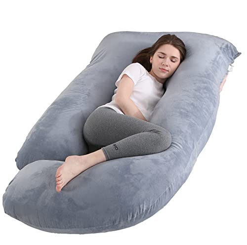 Jcickt Pregnancy Pillow J Shaped Full Body Pillow with Velvet Cover Grey Maternity Pillow for Pregnant Women, 60″ Full Body Pillows