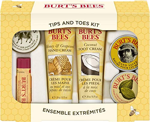 Burt’s Bees Holiday Gift, 6 Body Care Stocking Stuffer Products, Tips and Toes Set – Moisturizing Lip Balm, 2 Hand Creams, Foot Cream, Cuticle Cream & Hand Salve