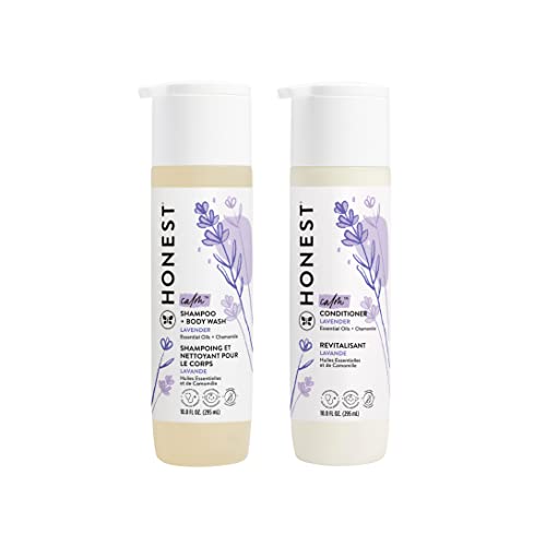 The Honest Company Silicone-Free Conditioner & 2-in-1 Cleansing Shampoo + Body Wash Duo | Gentle for Baby | Naturally Derived | Lavender Calm, 20 fl oz