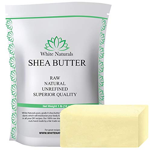 Unrefined African Shea Butter 1 lb, Pure, Raw, Grade A, Ivory, Great Skin Moisturizer, DIY Lip Balms, Stretch Marks, Eczema, Acne, Recover Sun Damage, Cream & More by White Naturals 16 oz Block