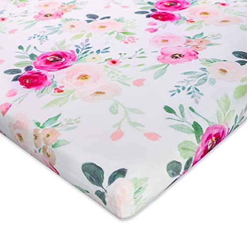 Pack N Play Sheets Portable Playard Mini Crib Mattress Sheet Soft Breathable Playard Cover for Baby Girl Flower