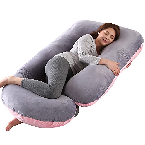 Wndy’s Dream 60 inch Pregnancy Pillow with Removable Velvet Cover, Side J Type Full-Body Pillow for Back, Legs and Belly Support, Comfortable Slumber for Pregnant Women