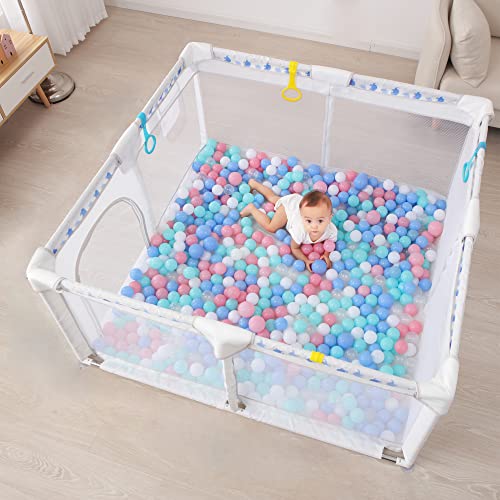 Bebikim Baby Playpen,Large Ball Pit Playpen for Babies and Toddlers,Baby Play Yards Fence Area,50”*50”Baby Gate Playpen Indoor Activity Center with 30 Balls,Kids Play Pen for Baby Toys Gifts