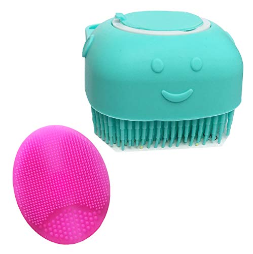 Silicone Bath Brush Baby&Silicone Face Scrubbers Exfoliator Brush& Facial Cleansing Brush&Baby Cradle Cap Brush&Silicone Massage Brush,Adult Bathing&Facial Cleansing and Baby Bathing(Blue+Rose Red)