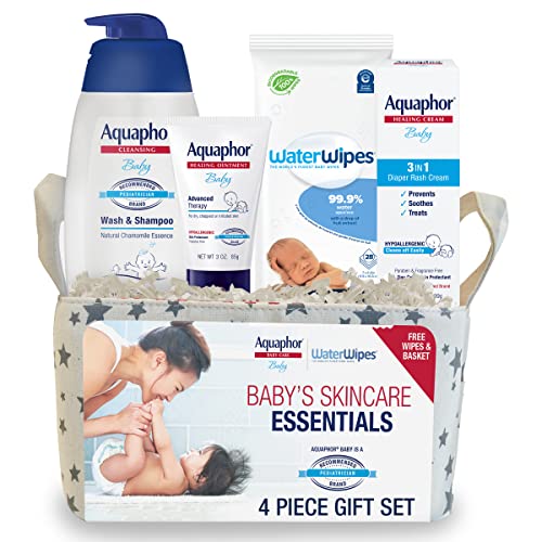 Aquaphor Baby Welcome Baby Gift Set – Free WaterWipes and Bag Included – Healing Ointment, Wash and Shampoo, 3 in 1 Diaper Rash Cream