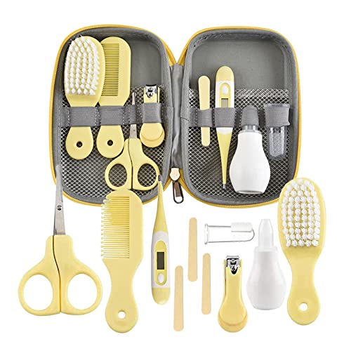 VolksRose 8 in 1 Baby Grooming Kit, Baby Safety Care Kit with Baby Brush Comb Nail Clipper Finger Toothbrush Scissors etc, Nursery Health Care Set for Newborns Infant, Yellow