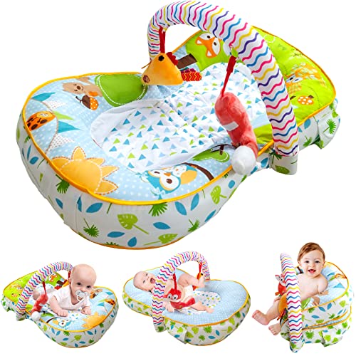 Baby Gym Play Mat with 2 Toys, High Elastic Thickened Bed Surround 3-in-1 Baby Play Mat, Baby Activity Adjustable Sit Mat, Anti-Rollover Baby Nest Crib Climbing Mat, Baby Toys 0-12 Months Baby Lounger