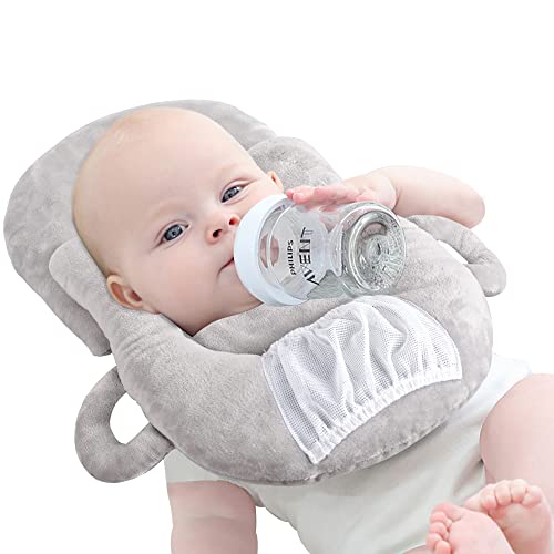 CIKICIKI Feeding Pillows, Multifunctional Portable Baby Feeding Pillows Detachable Self-Feeding Lounger Baby Bottle Holder Infant Nursing Pillows(Gray)