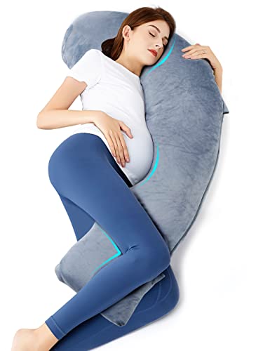 Pregnancy Pillows, OTTOLIVES Maternity Pillow with Comfortable Cover, J-Shaped Soft Body Pillow for Pregnant Women, Pregnancy Pillows for Side Sleeping, Head, Neck, Belly Support