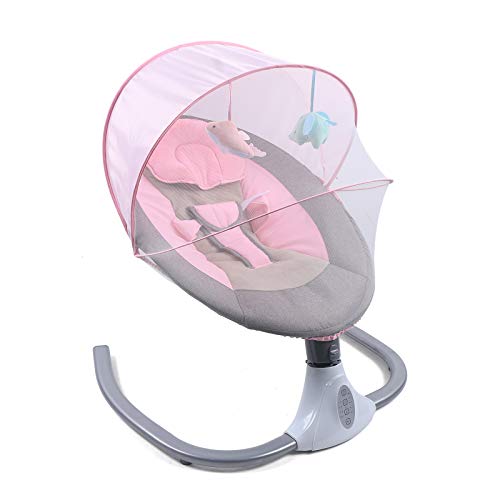 Baby Bouncer with Music and Toys, Bluetooth Function Swing Chair, Cradle Rocker Seat Bouncy Rocking for 0-12 Months Newborn Babies (Pink)