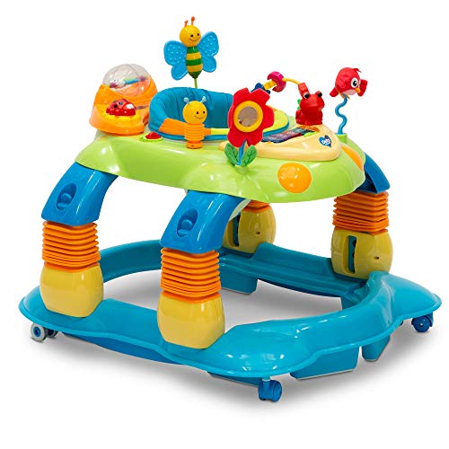 Delta Children Lil Play Station 4-in-1 Activity Walker – Rocker, Activity Center, Bouncer, Walker – Adjustable Seat Height – Fun Toys for Baby, Blue