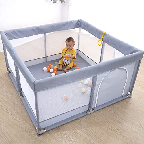 Baby Playpen for Toddler, 50”×50” Large Baby Playard, Indoor & Outdoor Kids Activity Center with Anti-Slip Base, Sturdy Safety Play Yard with Soft Breathable Mesh, Playpen for Babies