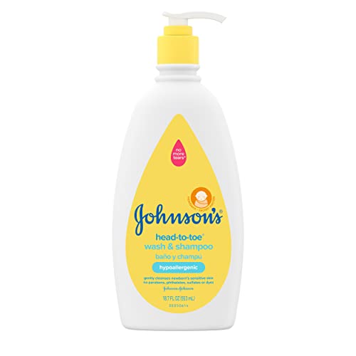 Johnson’s Head-To-Toe Gentle Baby Body Wash & Shampoo, Tear-Free, Sulfate-Free & Hypoallergenic Bath Wash & Shampoo for Baby’s Sensitive Skin & Hair, Washes Away 99.9% Of Germs, 18.7 Fl. Oz