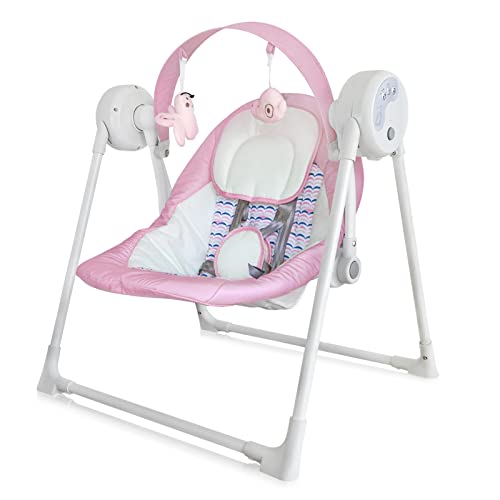 Electric Portable Baby Swing, Baby Swings for Infants to Toddler with Intelligent Music Vibration Box, Baby Electric Swing for 6-25 lb, 0-12 Months, Folds for Easy Travel, Pink…