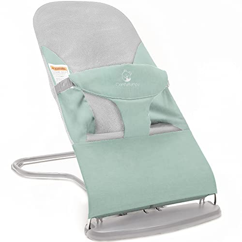 Ergonomic Baby Bouncer Seat – Bonus Travel Carry Case – Safe, Portable Rocker Chair with Adjustable Height Positions – Infant Sleeper Bouncy Seat Perfect for Newborn Babies by ComfyBumpy (Green)