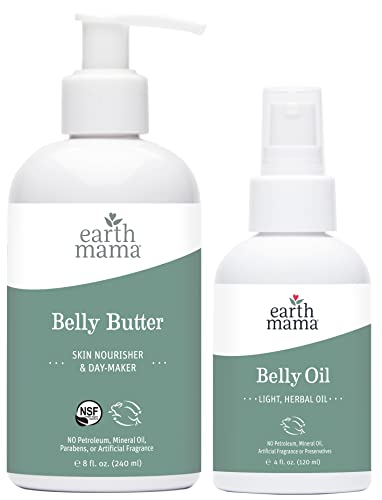 Earth Mama Belly Butter & Belly Oil Bundle for Dry, Stretching Skin | Moisturize + Encourage Skin’s Natural Elasticity During Pregnancy & Beyond, 8-Fluid Ounce & 4-Fluid Ounce (Packaging May Vary)