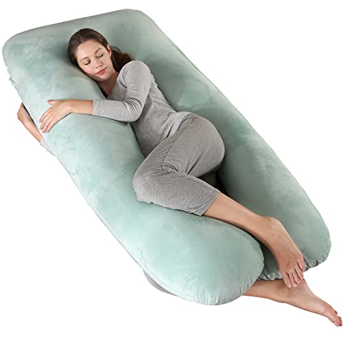 Amagoing 57 inches Pregnancy Pillows for Sleeping, U Shaped Maternity Full Body Pillow for Pregnant Women with Hip, Leg, Back, Belly Support, Washable Jersey Cover Included (Mint Green)