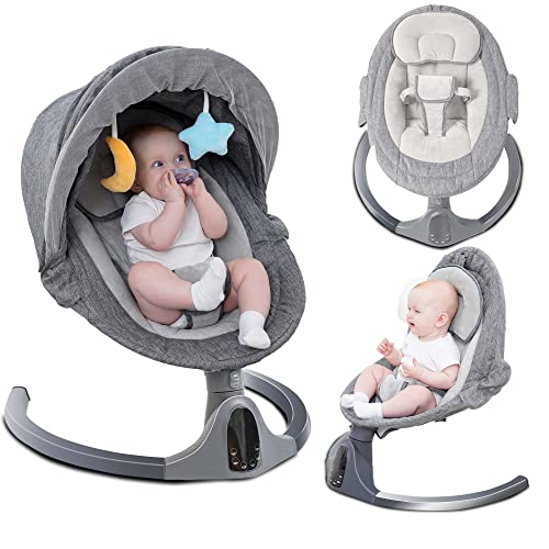 NAPEI Baby Swing for Infants to Toddler, Remote Control & 5 Speed & Bluetooth Infant Swing with Music Speaker, Baby Bouncer with 3 Seat Positions, Baby Swing for Newborn（Gray）