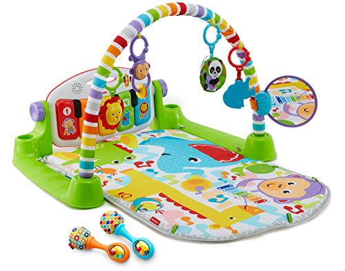 Fisher-Price Baby Gym with Kick & Play Piano Learning-Toy featuring Smart Stages Educational Content and 2 Soft Maracas Rattle-Toys [Amazon Exclusive]