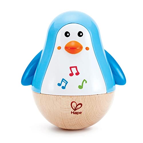 Hape Penguin Musical Wobbler | Colorful Wobbling Melody Penguin, Roly Poly Toy for Kids 6 Months+, Multicolor, 5” x 2” (E0331) , Blue