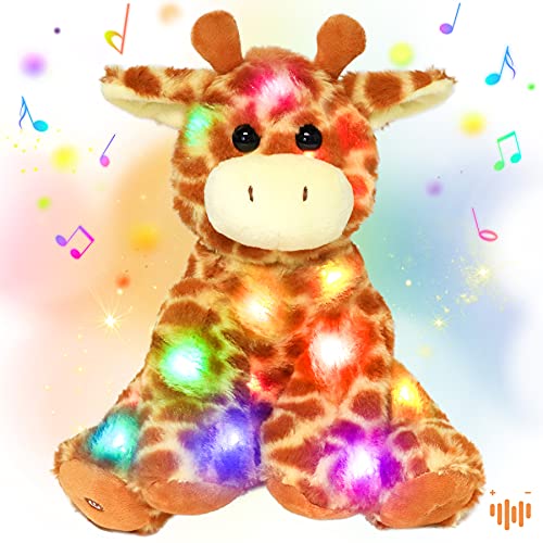 Hopearl LED Musical Stuffed Giraffe Light up Singing Plush Toy Adjustable Volume Lullaby Animated Soothe Birthday Festival for Kids Toddlers Boys Girls, Orange, 11”