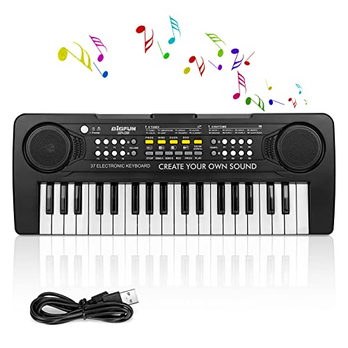 TOQIBO Kids Piano Keyboard, 37 Keys Electronic Music Piano for Kids Portable Multi-Function Musical Instruments Birthday Educational Toys for 3 4 5 6 7 8 Year Old Boys Girls Children Beginner(Black)