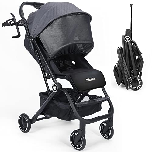 Wheelive Lightweight Baby Stroller, One Hand Easy Fold Compact Travel Stroller with Adjustable Backrest & Storage Basket, Sleep Shade – Infant Stroller for Airplane Travel and More