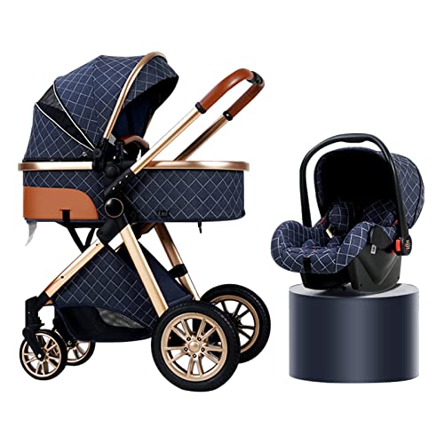 KXIUOA Stroller, Baby Stroller with True Pram Mode, Reversible Seat, One Hand Fold, Extra Storage(Color:Blue)