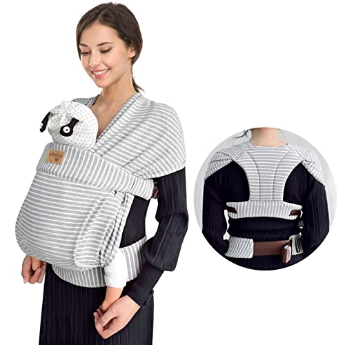 vrbabies Ergonomic Baby Carrier for Newborns to Toddlers, Skin-Friendly and Soft Front Baby Carrier Wrap, Easy Breastfeeding, Lightweight and Breathable, Perfect Baby Shower Gifts (Striped Grey)