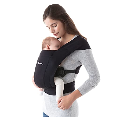 Ergobaby Embrace Cozy Newborn Baby Wrap Carrier (7-25 Pounds), Premium Cotton, Pure Black