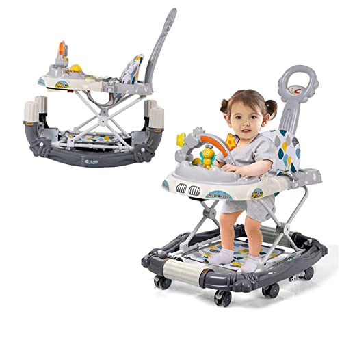 DAPERCI 4 in 1 Baby Walker, Baby Walkers for Boys and Girls with Removable Footrest and Feeding Tray, Rocking Function with Music Tray, Foldable Activity Walker for Baby, Help Baby Walk.