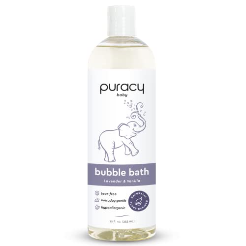 Puracy Bubble Bath for Children, Gently Scented with Real Lavender & Vanilla, 98.75% Natural Baby Bubble Bath, Plant-Based Moisturizers for All Skin Types, Tear-Free for Daily Use, 12 Fl Oz