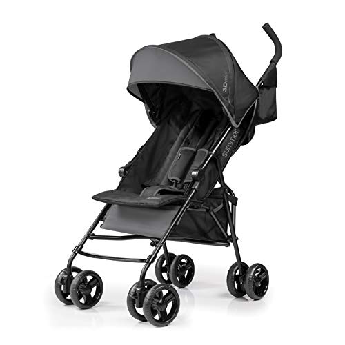 Summer Infant, 3D Mini Convenience Stroller – Lightweight Stroller with Compact Fold MultiPosition Recline Canopy with Pop Out Sun Visor and More – Umbrella Stroller for Travel and More, Gray