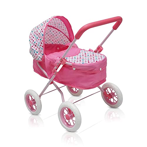 KOOKAMUNGA KIDS Baby Doll Stroller – Realistic 2 in 1 Baby Stroller for Dolls w/ Detachable Bassinet – Toy Pram w/ Carry Cot, Retractable Canopy & Soft Grip Handle – for Dolls up to 18″ – Pink