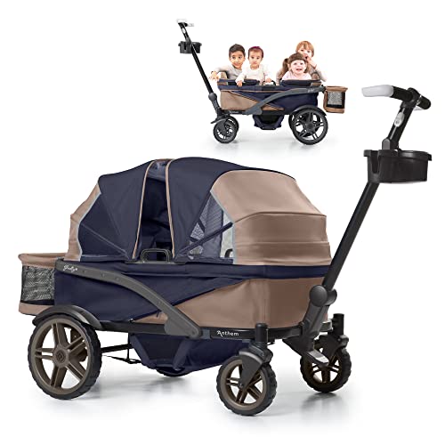 Gladly Family Anthem 4 Quad Wagon Stroller, All-Terrain Collapsible Wagon with Canopy for Kids, 4 Seater (Sand & Sea)