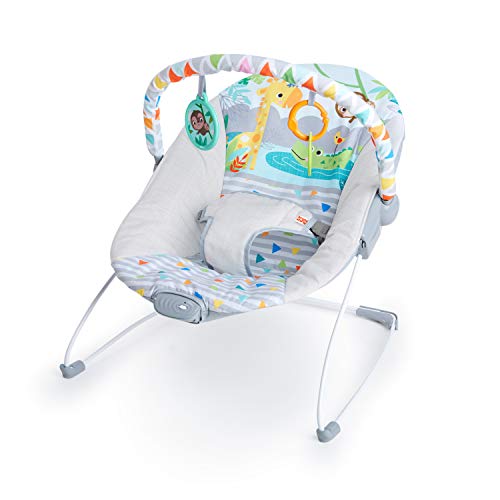 Bright Starts Safari Fun 3-Point Harness Vibrating Baby Bouncer with -Toy bar